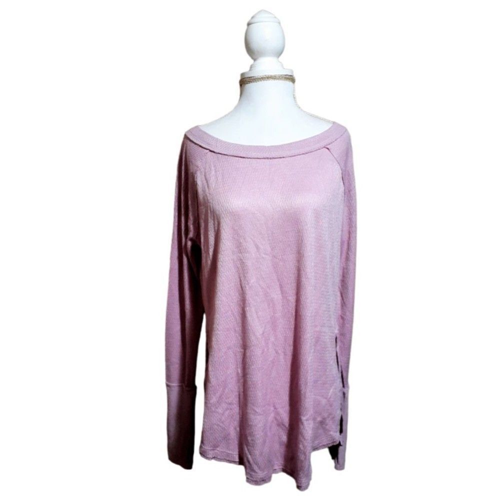 Free People We The Free Pink Snowy Thermal Side Split Long Sleeves  Extra Small